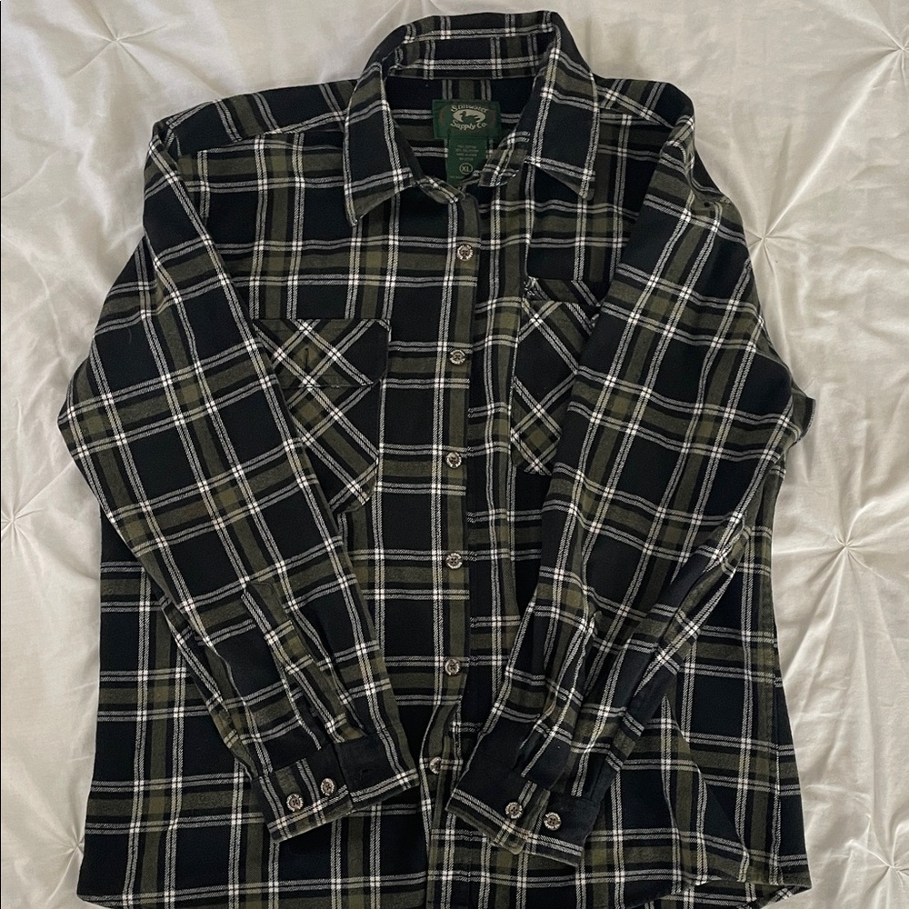 Classic Black and White Plaid Button Down Shirt